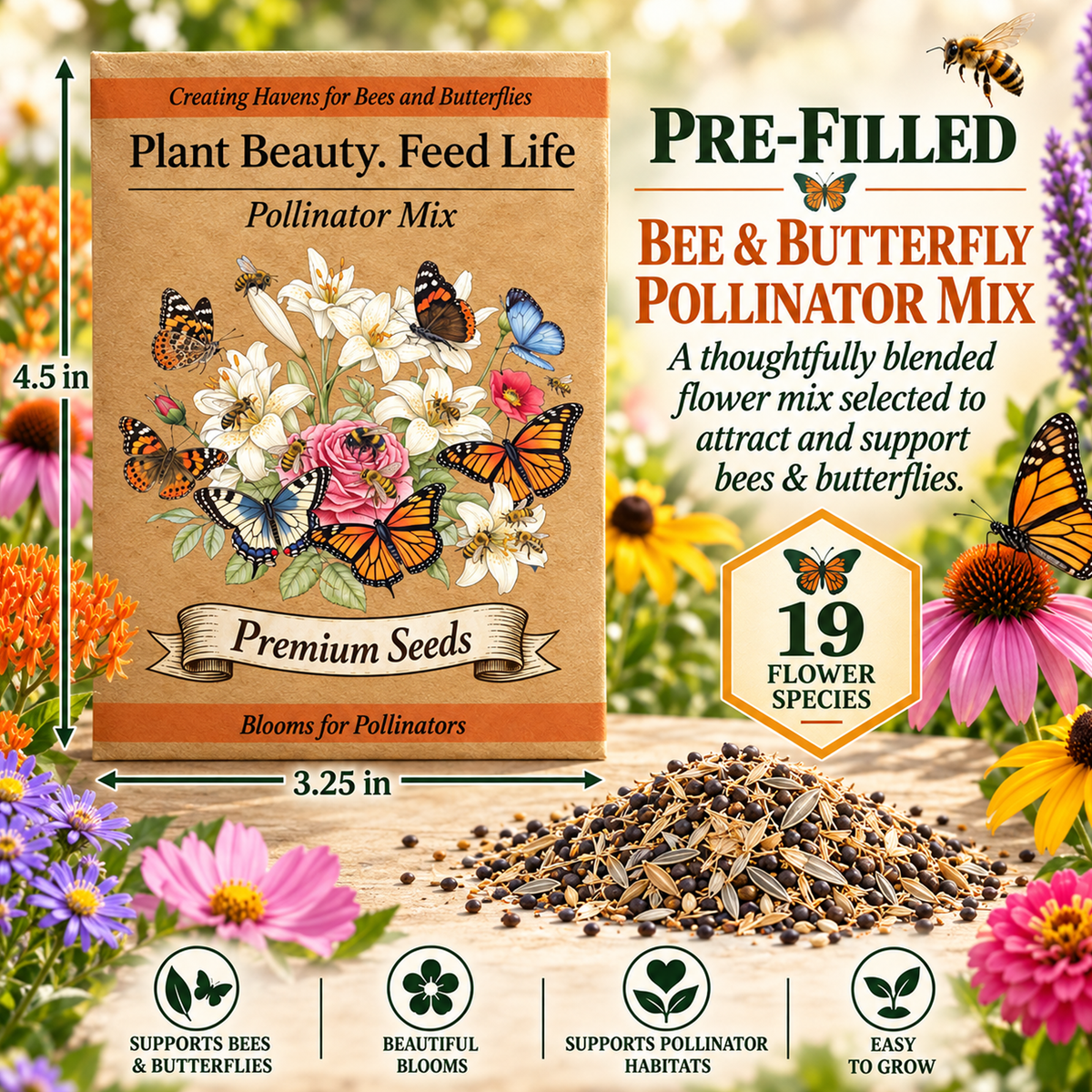 25pc Bee/Butterfly Pollinator Seed Packet Favors