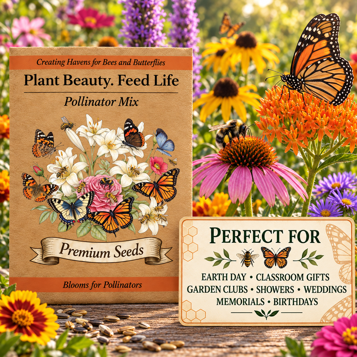 25pc Bee/Butterfly Pollinator Seed Packet Favors